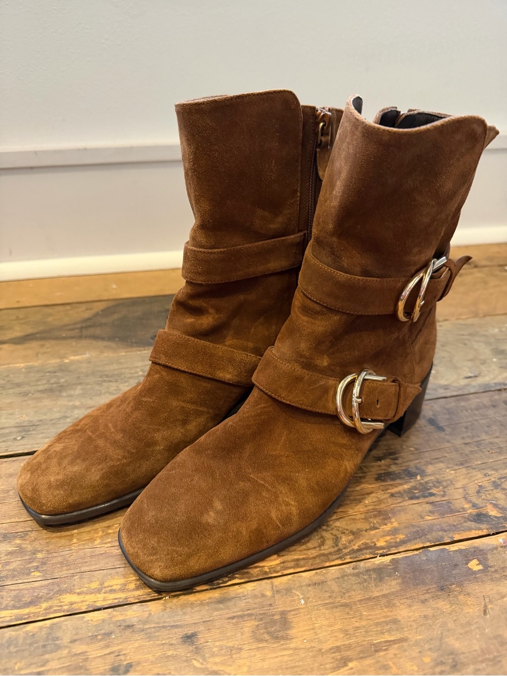 Stuart Weitzman Brown Suede Buckle Ankle Boots